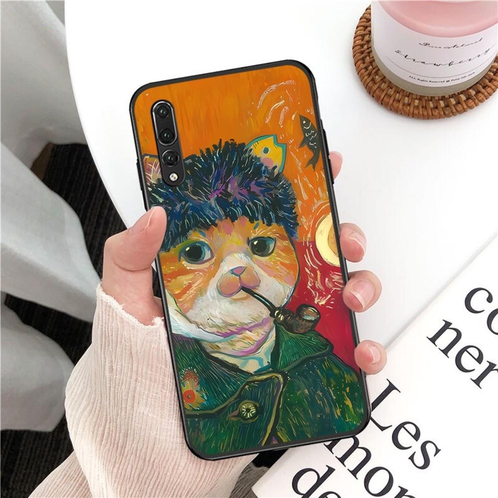 Van Gogh Mona Lisa Fun Cat Art Phone Case For Huawei P 8 9 10 20 30 40 50 Pro Lite Psmart Honor 10 Lite 70 Mate 20lite