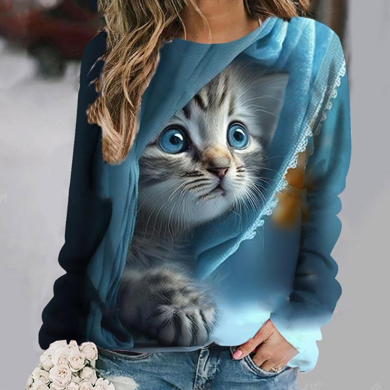Mode süße Katze Sweatshirts Tier 3D Druck Hoodies Frauen Casual Langarm Y2k Hoodie übergroße Pullover Tops weibliche Kleidung