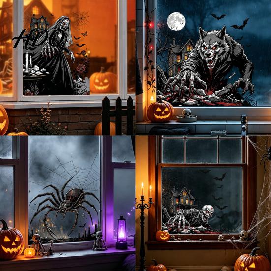 Themed Party Supplies Halloween Spooky Bat Static Window Clings Ghost House Glass Stickers Adhesive-Free Easy Peel Graphics Waterproof Decals