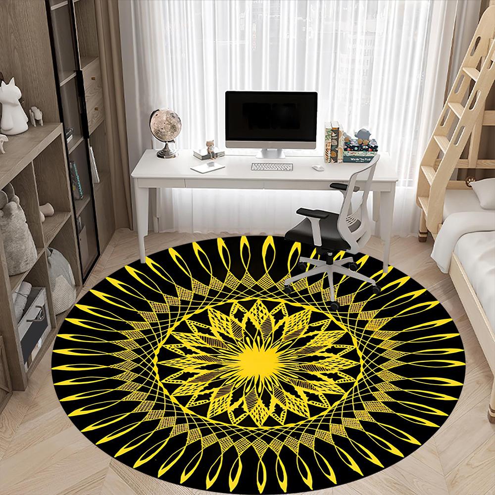 1pc Yellow Mandala Pattern Chair Carpet for Office, Non-slip, Soft and Durable Leisure Rug, Perfect for Office, Living Room yy251103124
