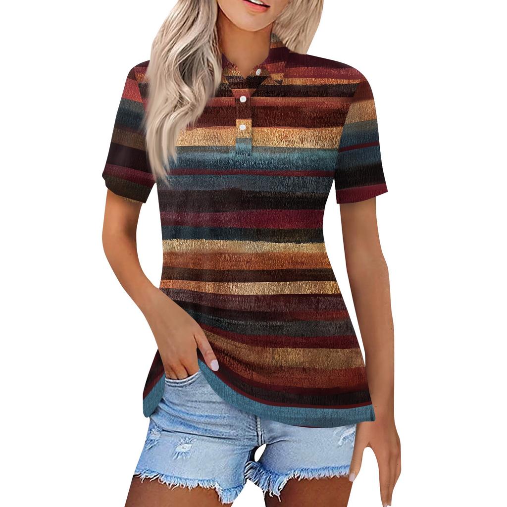 Women's Fashion Casual Lapel Short Sleeve Printed Shirt Women's Button Up Tops