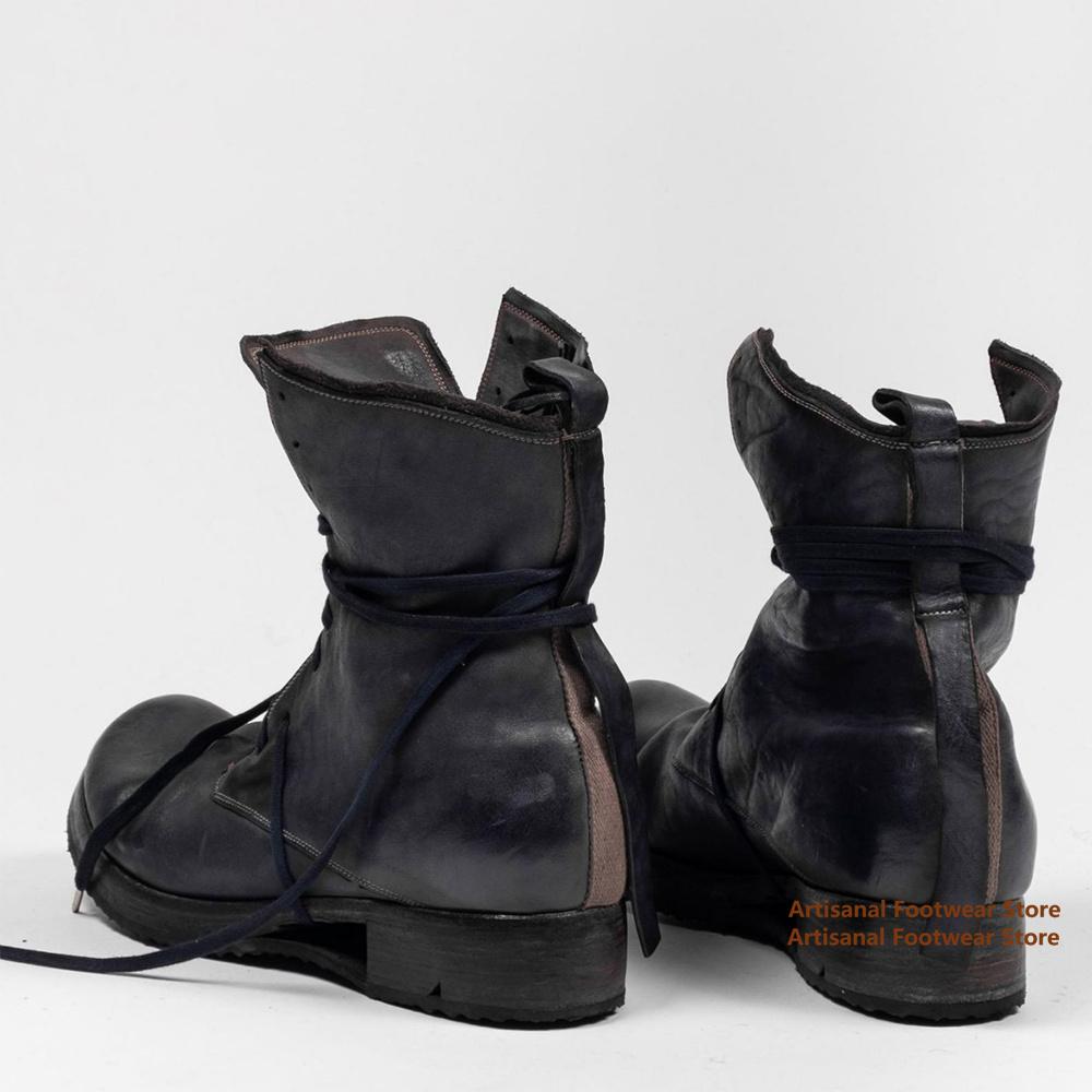 Μποτάκια Ανδρικά Ψηλά με Λουράκια Μαύρο Δέρμα Δέσιμο με Κορδόνια Μποτάκια Μοτοσικλέτας Χοντρά Τακούνια Αυξητικού Ύψους Ανδρικά Παπούτσια Μοντέρνα Μποτάκια