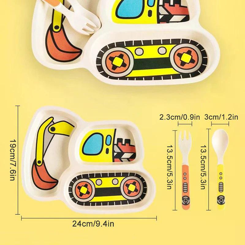 Kids Plates Set, Plate Fork And Spoon 3-Piece Set - Toddler Plates Dinnerware Dinner Dish Set Baby Feeding Divided Plate