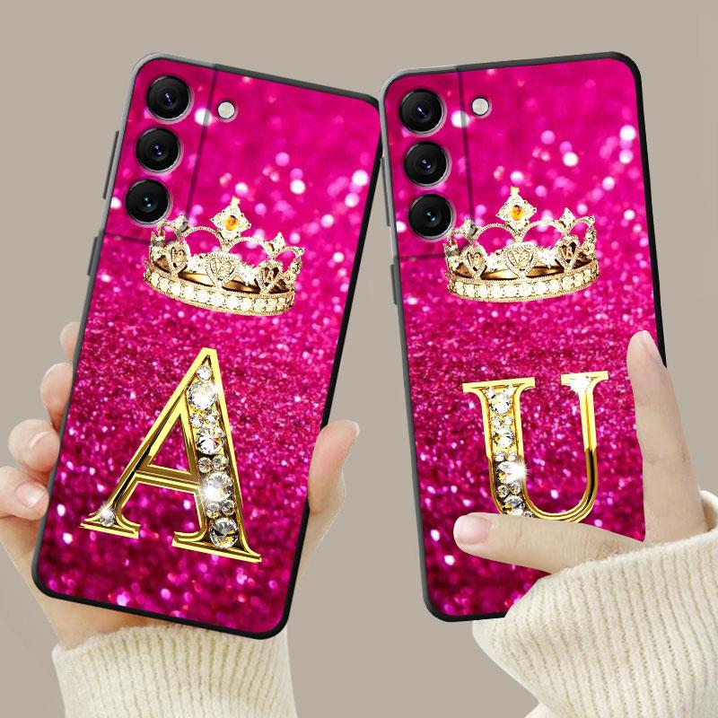 Red Pink Gold Diamond King Crown Letter For Samsung Galaxy S23 S22 S21 S20 Fe Ultra S10 S9 S8 Plus Note 20ultra 10plus Case