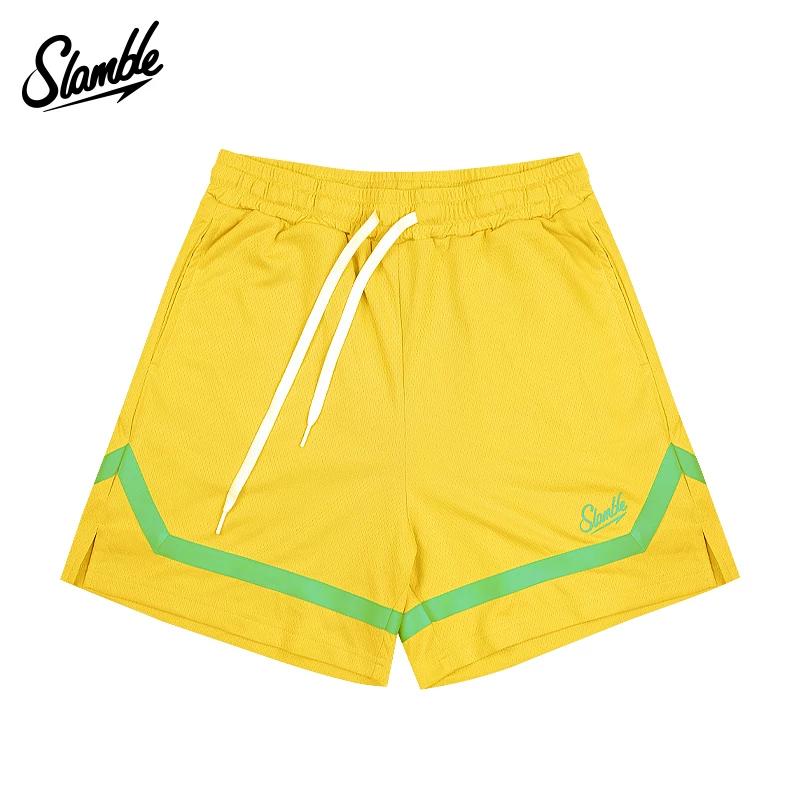 Slamble Men's American Basketball Shorts Contrast Color Braid below the Knee Short-Length Pants Fitness Patchwork