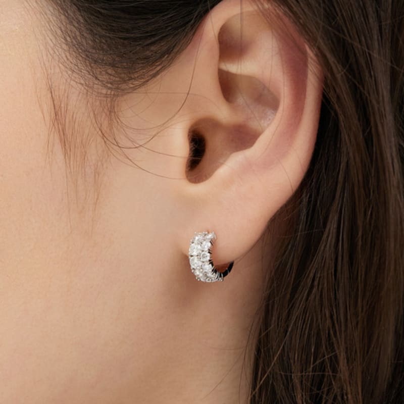 Hyeres-lor Essence Silver (W) Moissanite Double One-Touch Earrings HL4E54405W9XXX