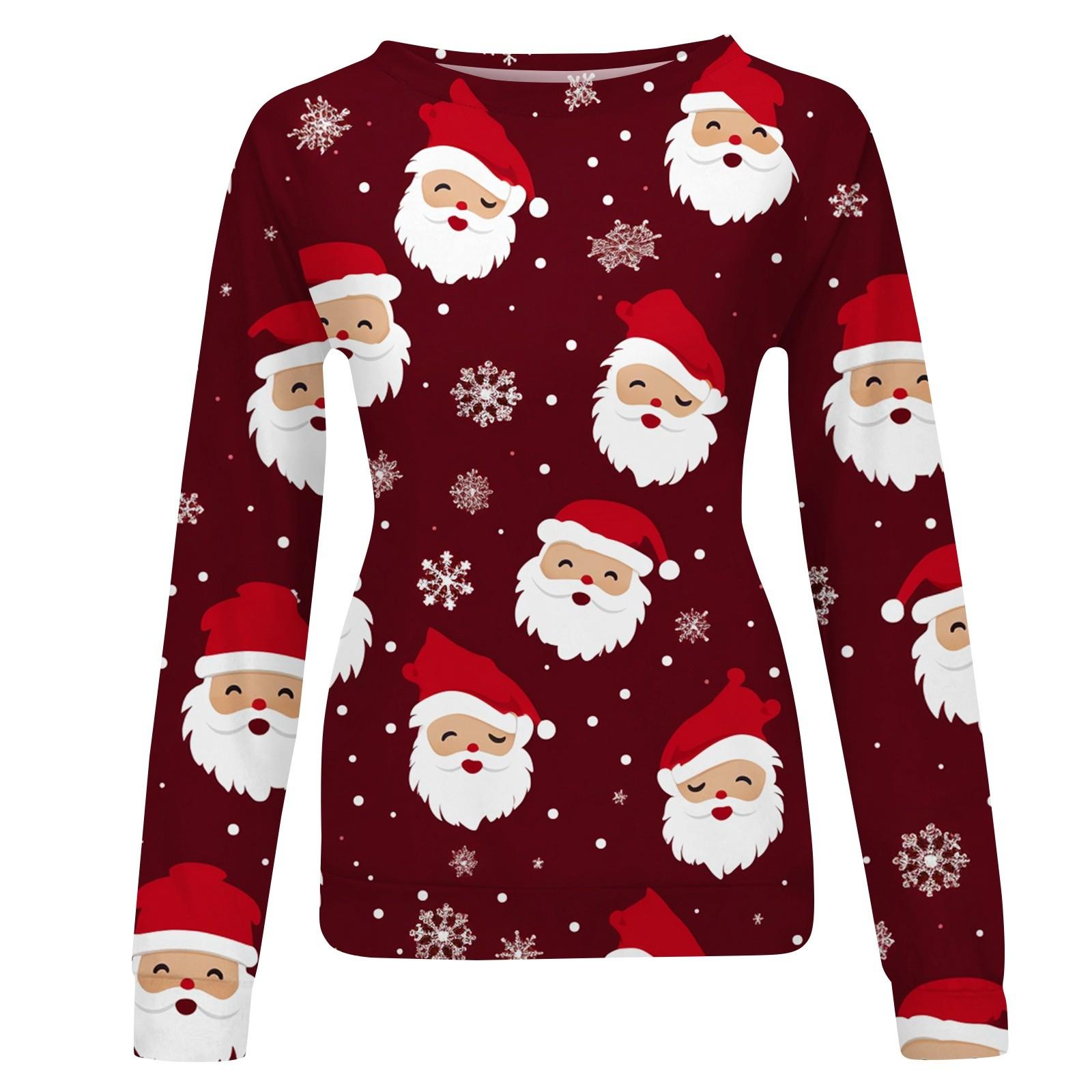 Женская повседневная мода с рождественским принтом и длинным рукавом с круглым вырезом — фото 4