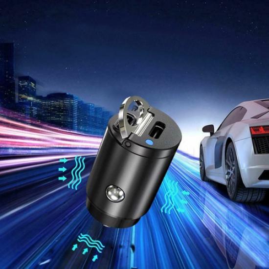 Mini Dual USB Type C PD 30W Fast In-Car Phone Charger Charge Adapter Accessories