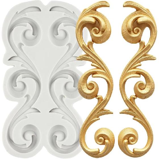 Baroque Fondant Mold Curlicues Scroll Lace Silicone Molds Filigree Mold 3D Sculpted For Sugar Cake Decorating Cupcake Topper Candy Chocolate Gum