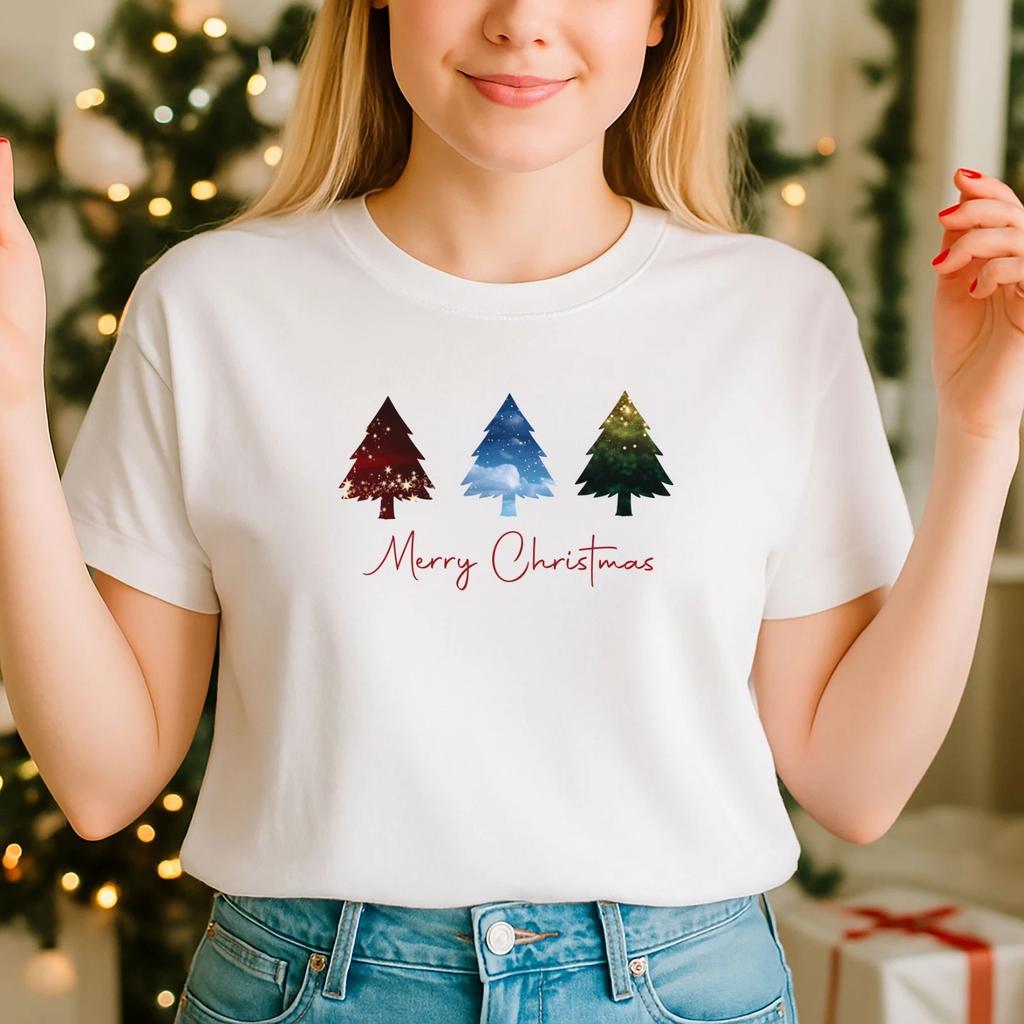 2025 Christmas Unisex tshirt,Night Before Christmas Family,nature tree(CH)