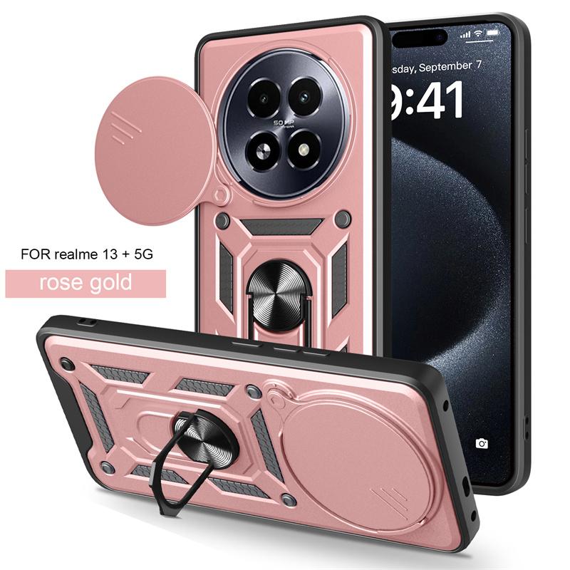 For Realme 13+ 5G Case Slide Lens Camera Armor Phone Cases For OPPO Realme 13 Plus 5G RMX5002 Magnetic Ring Holder Back Cover
