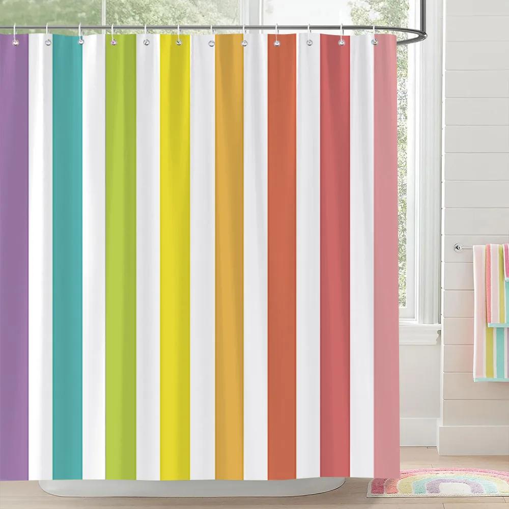 Square and Abstract Line Shower Curtain Geometric Patterns Simple Modern Polyester Fabric Bath Curtain with Hooks Bathroom Decor