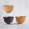 J-kitchens Miso Soup Bowls, Modern Wooden, Haban Pattern, Natural, Lacquer, and Dark Brown, Set of 3, 11.5cm x 6.6cm, Current Model