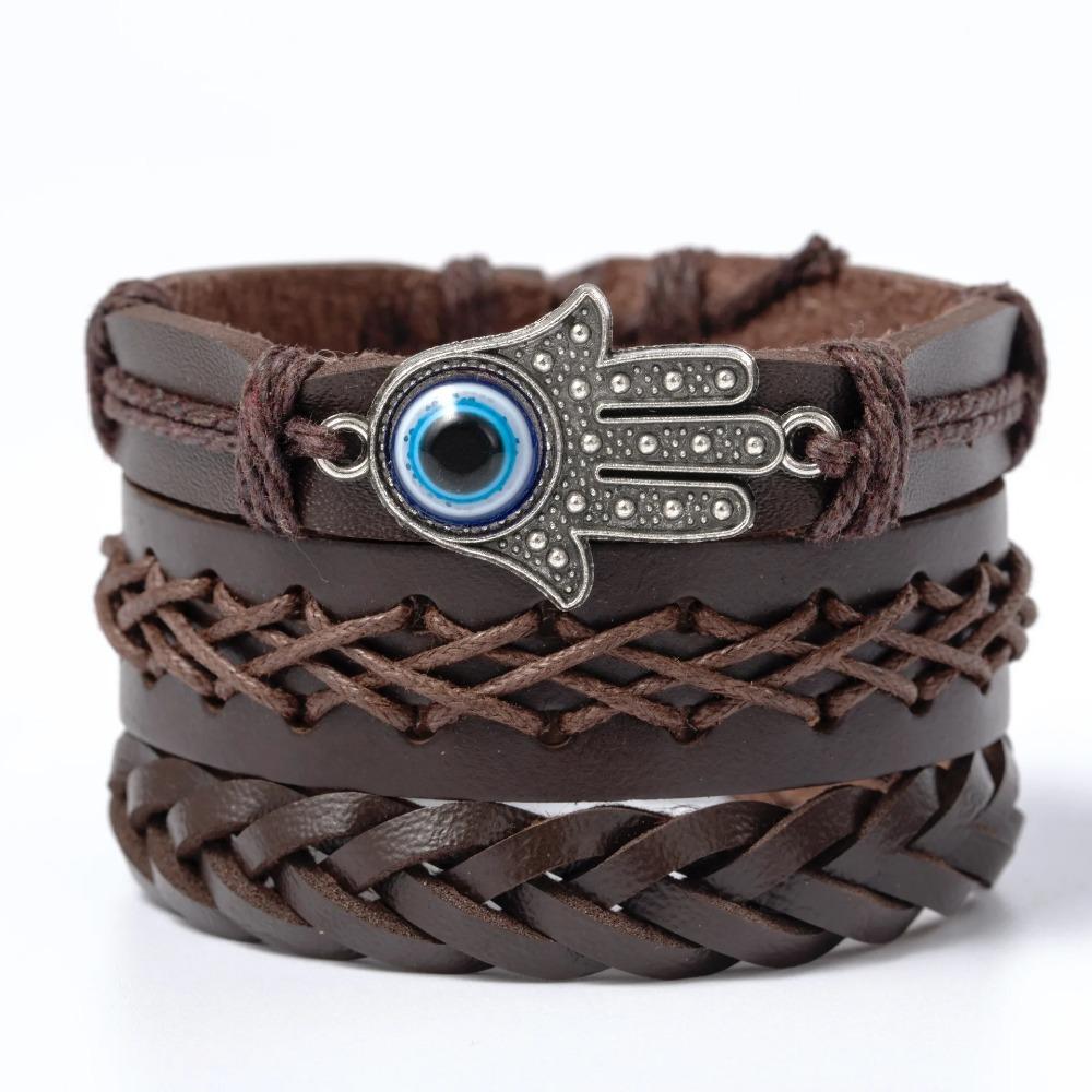 Braided Leather Bracelets for Men Vintage Life Tree Charm Wood Beads Ethnic Tribal Wristband Rope Bracelet Set
