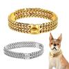 Gold Dog Chain Collar with Heavy Duty Double Row Chain 24MM Wide Stainless Steel Metal Cuban Link Chain Collar for Large Dogs