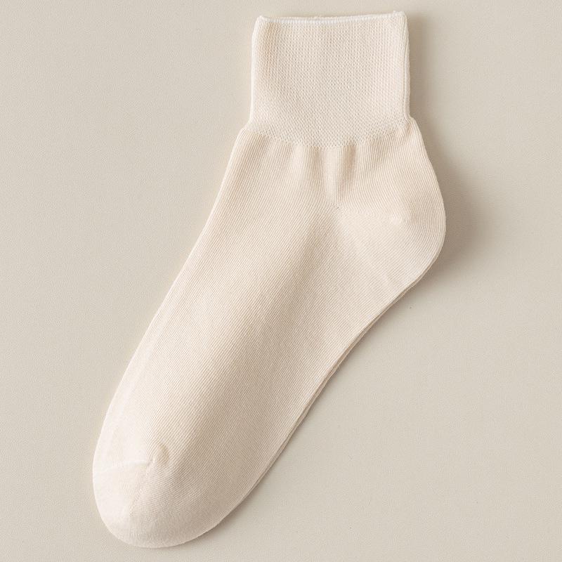 Women's Odor-Resistant Thin Cotton Summer Socks - Loose Cuff, Postpartum Comfort, Solid Color Mid-Calf Dopamine Style.