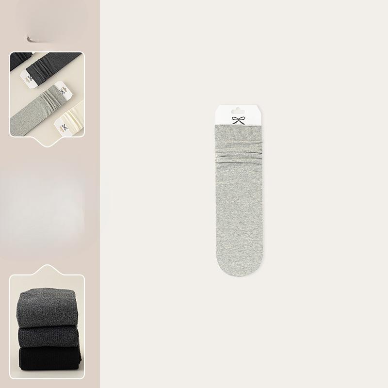 Gerollte Frotteesocken für Damen, Mid-calf Baumwollsocken, Sommerdünne gräulich-weiße Mond-Langsocken, Frühling und Herbst Nahtlose Socken