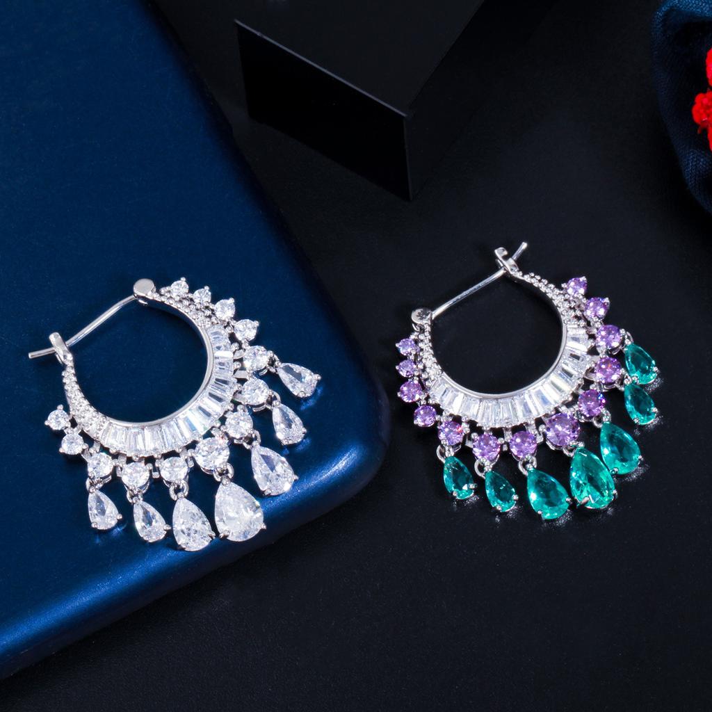 New Sparkling Circle Water Drop Zircon Tassel Women's Earrings Fashion Fairy Earrings Earrings Buckle