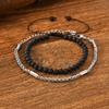 Vnox 2pcs/Set Adjustable Natural Stone Beads Bracelet for Men, Stainless Steel Chain Bracelets and Beads Bracelet Jewelry Set