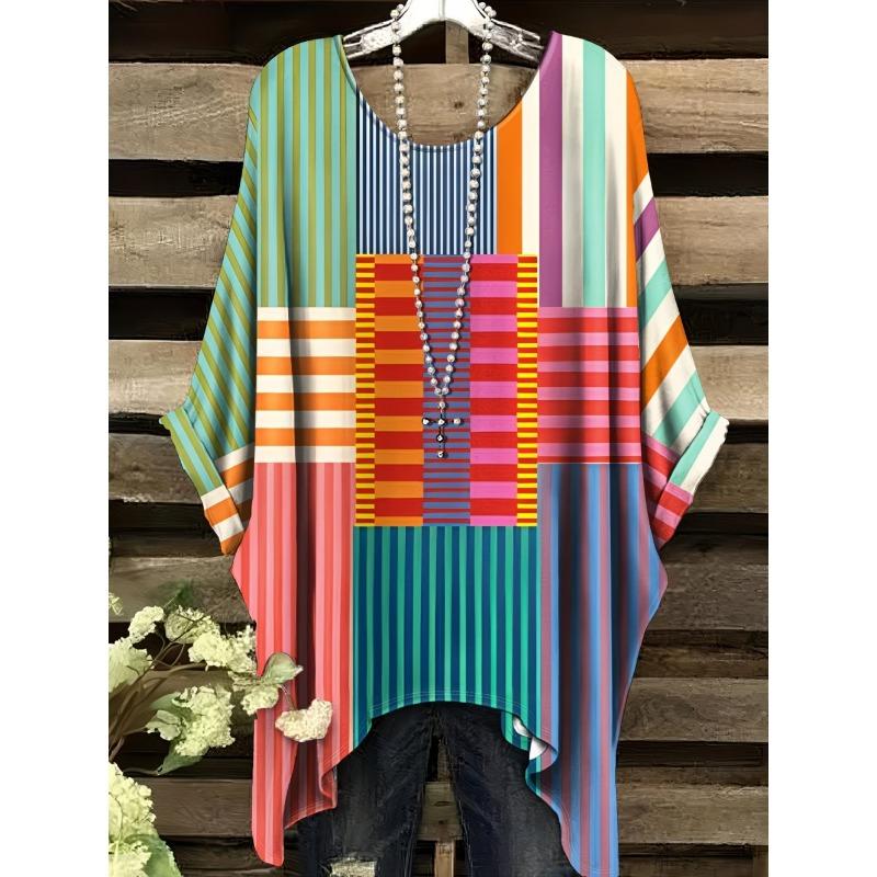 T-shirt da Donna Estive Gradiente Colorate Grafiche Girocollo Femminili Vintage Abbigliamento Floreale Stampate T-shirt Larghe Oversize