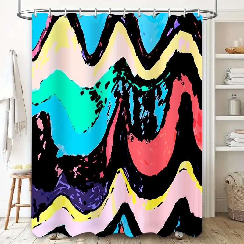Waterproof Shower Curtain With Colorful Waves Design For Bathroom Decor Modern Abstract Pattern Home Accessories Made Of Polyest