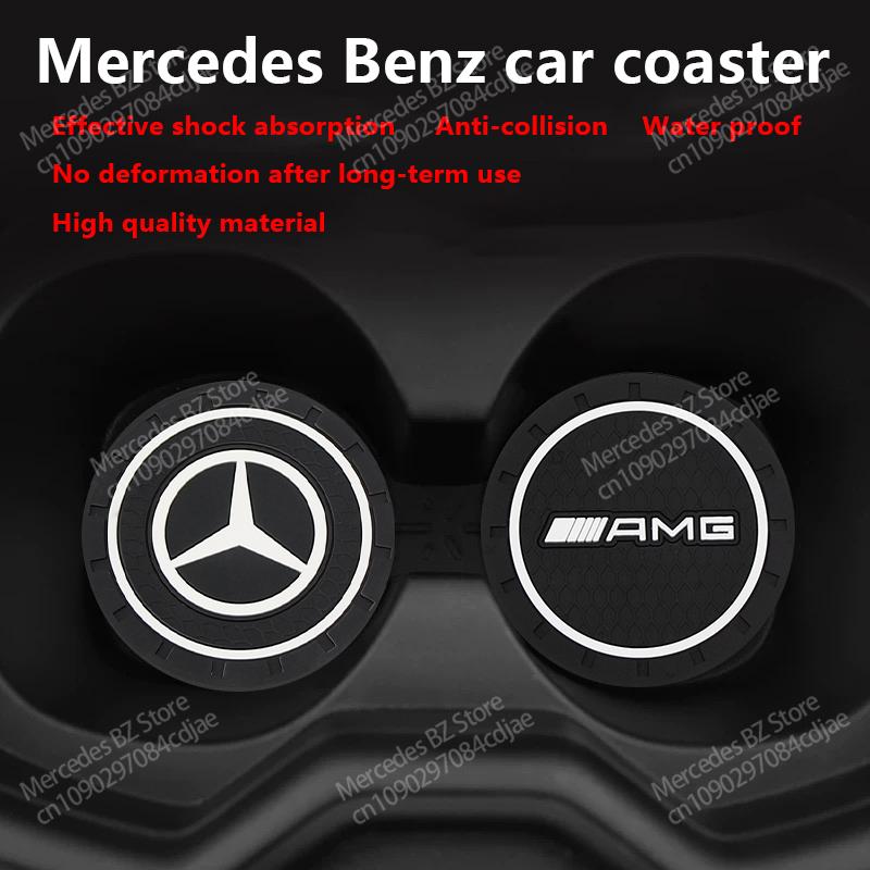 Car Interior Leather Coaster Anti-noise Water Cup Pad For Mercedes Benz AMG GLE GLS CLA CLE GLC CLS GLA W203 W206 W220 W205 PQRST1