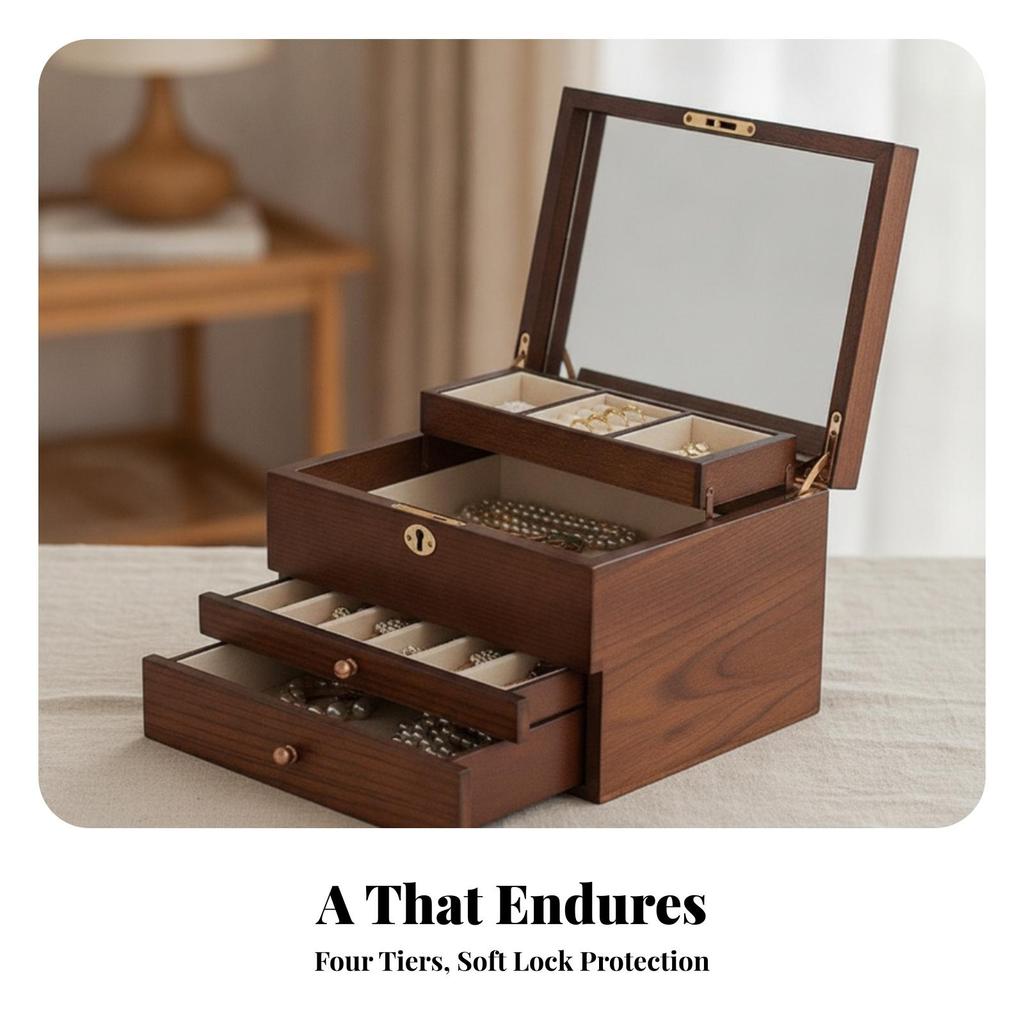 Four-Layer Jewelry Box with Drawers Elegant for Vanity, Bedroom