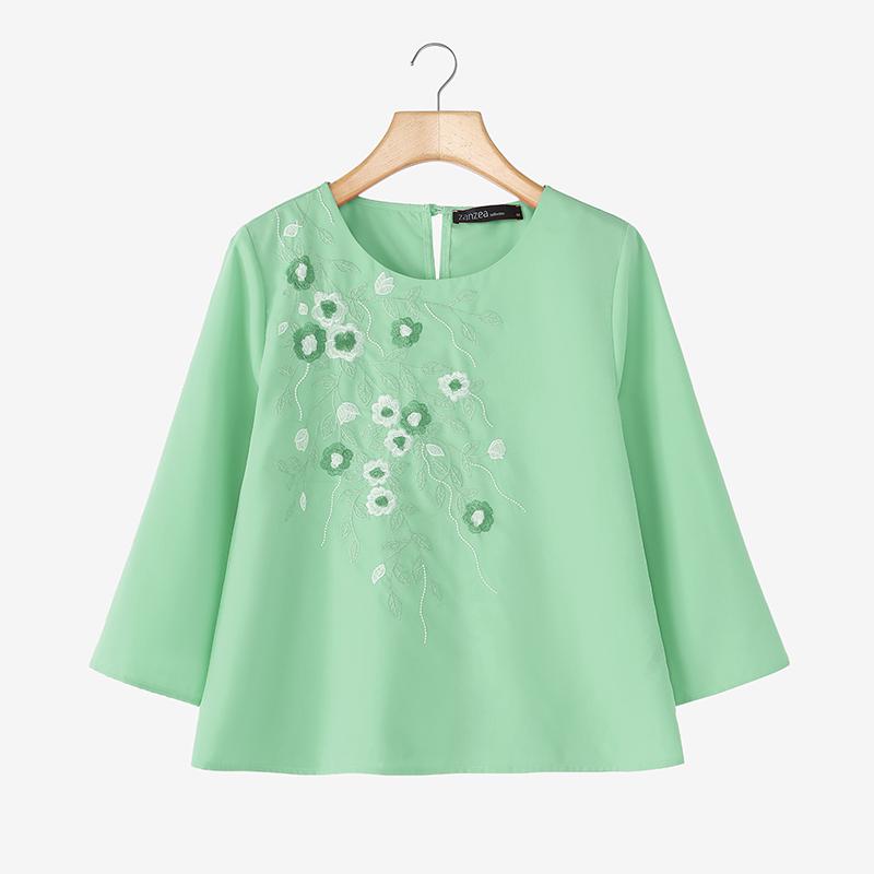 

ZANZEA Женская повседневная блузка с круглым вырезом и рукавами 3/4, свободного кроя, с вышивкой S