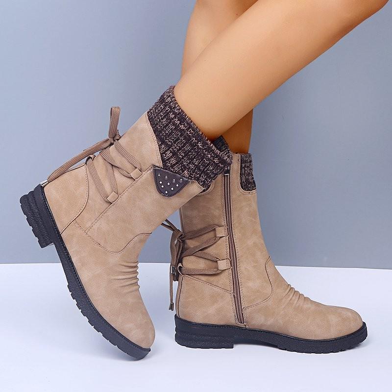 2025 Plus Size Women's Martin Boots: Chunky Heel Mid-Calf Winter Fashion, European & American Style