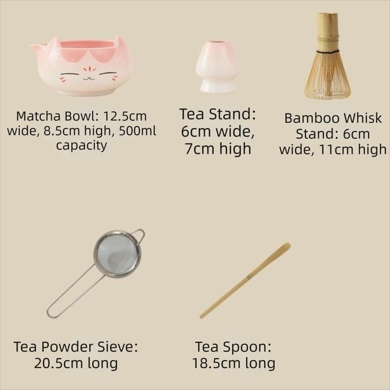 2/5/7pcs Ceramic Bowl Matcha Tea Set Pink Color Five Piece Set Cat Ear Tea Bowl Bamboo Whisk With Spout Matcha Brewing Kit