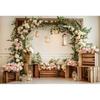 Spring Flower Wooden Arches Theme Party Banner Photography Background Children's Birthday Party Decoration Photography Backdrop