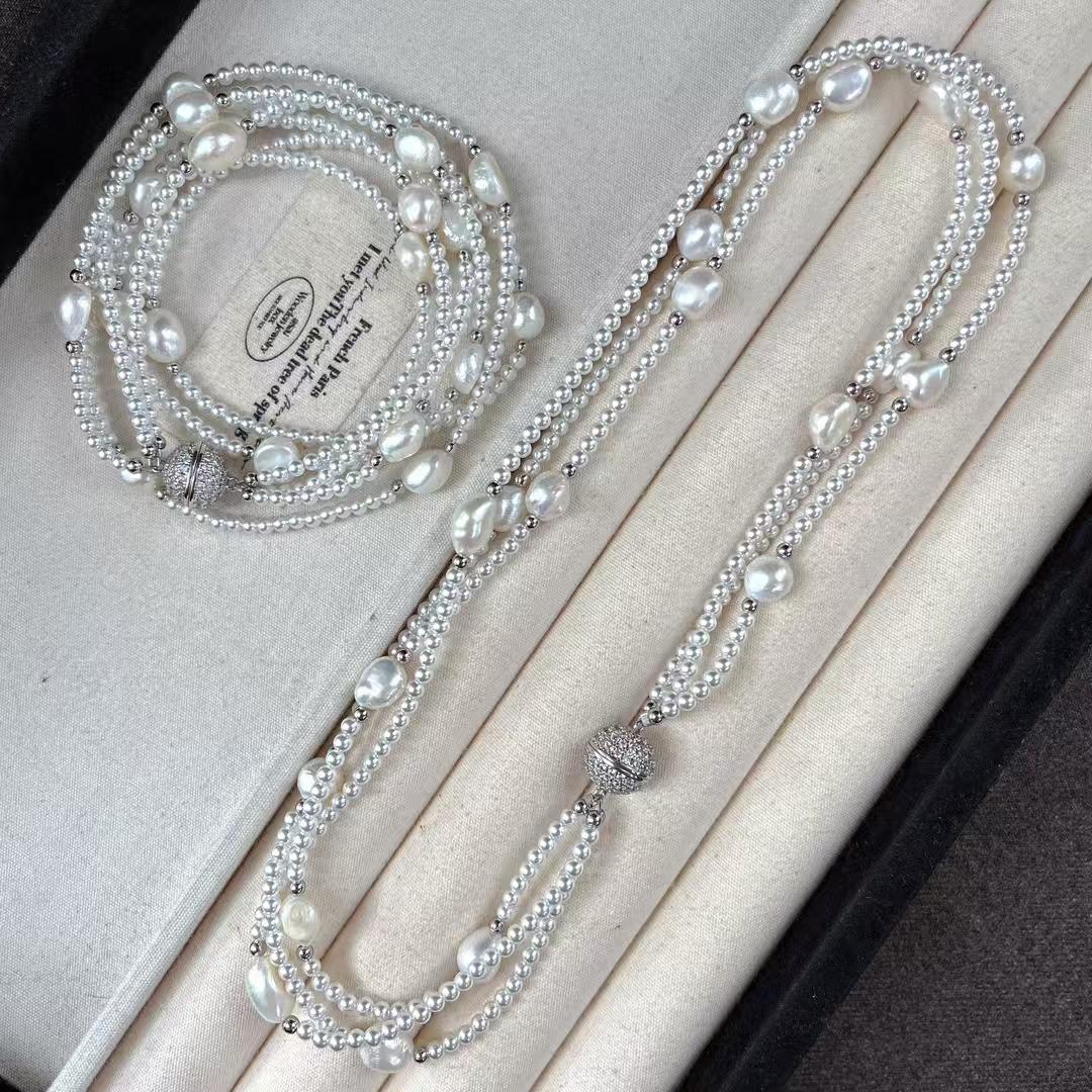 High Quality Artificial Crystal Pearl Round Beads Natural Freshwater Baroque Pearl Necklace Collarbone Chain