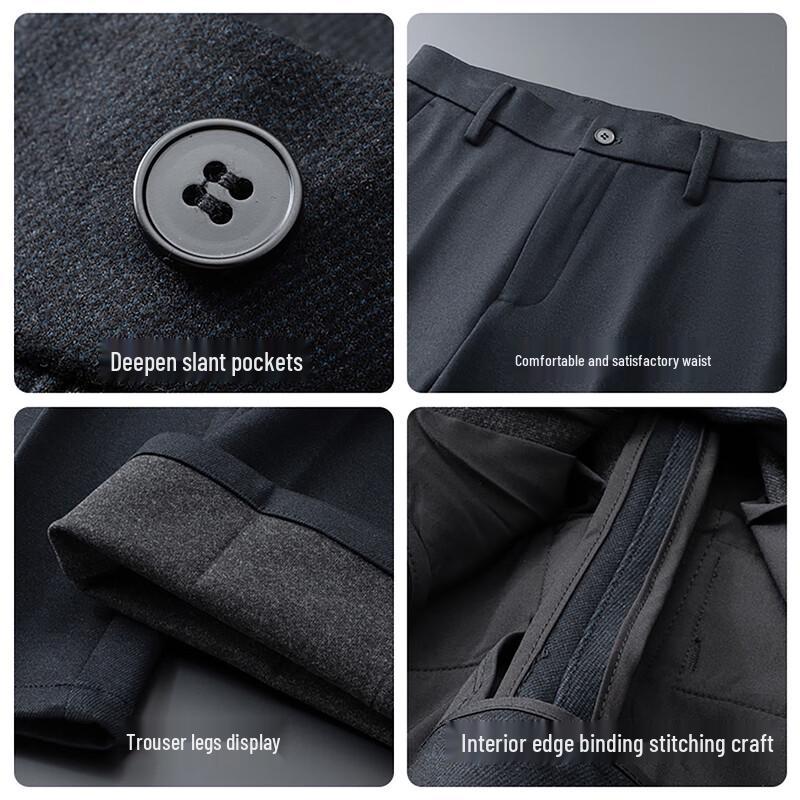 JOW Men's Merino Wool Blend Thickened Wrinkle-Free Straight-Leg Casual Pants