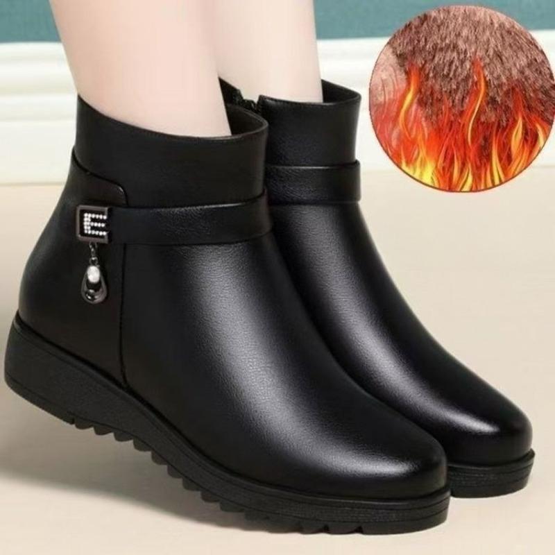 Cotton Shoes with Fleece for Warmth, Anti-slip Flat Flat Short Ankle Boots for Middle-aged and Elderly Women