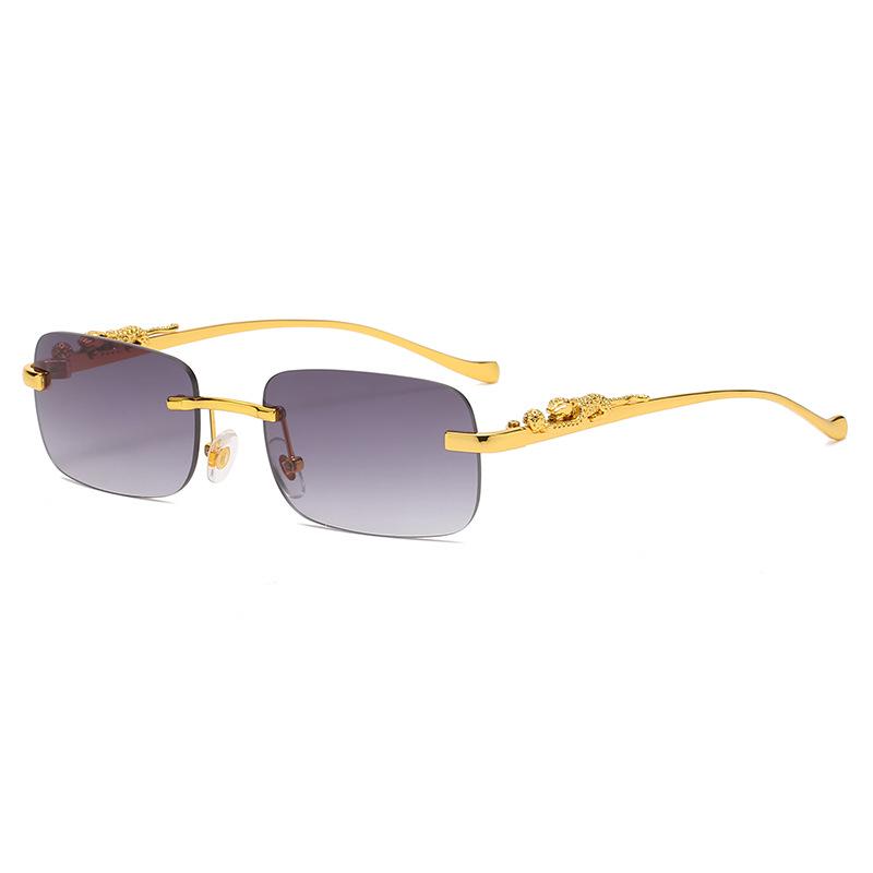 Cheetah Frameless Retro Square Sunglasses for Men & Women - Leopard Metal Design 2572