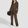 Women's Fashion V-neck Solid Color Long Sleeved Double Zipper Lapel Jacket Wide Leg Pants Sweatshirt Long Pants Set