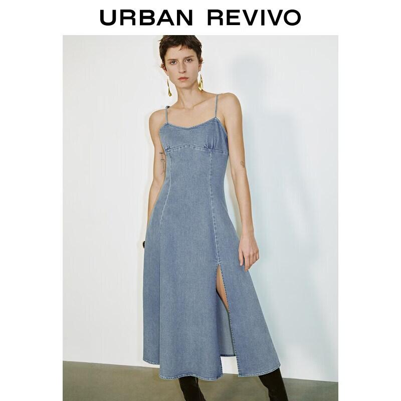 

UR 2026 Retro V-neck Slit Denim Cami Dress XS