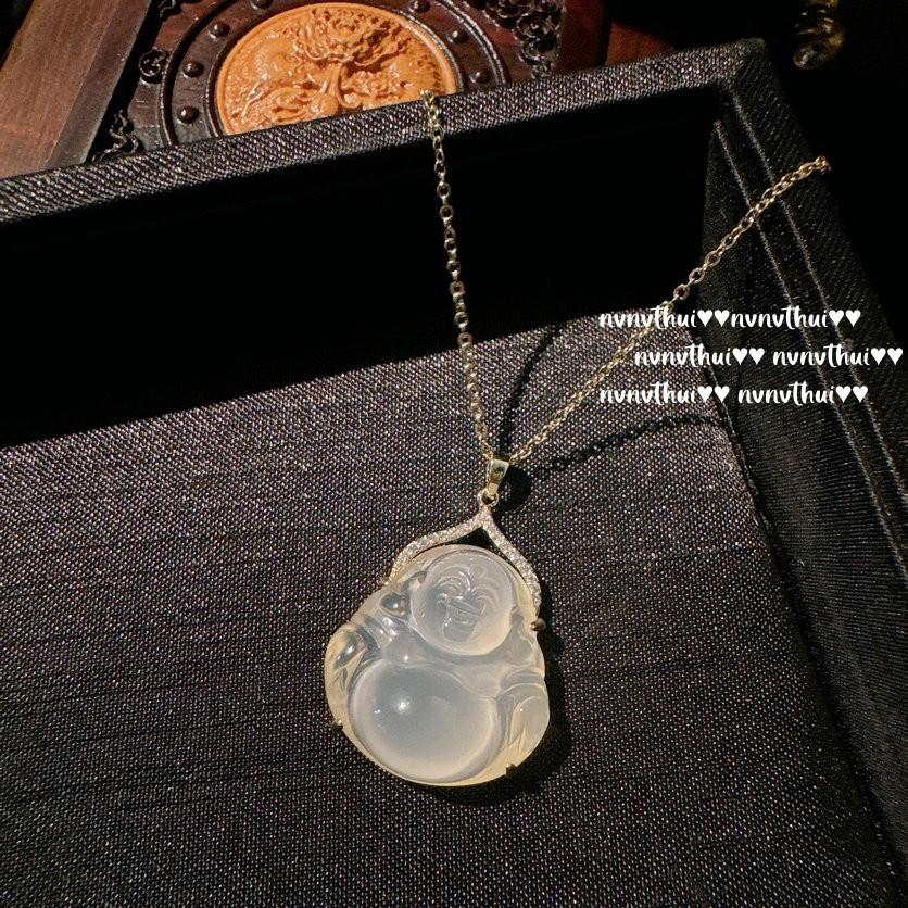 Colar de Pedra Gema Cabacinha de Calcedônia Branca Congelada Lichia Espírito da Água Espírito da Água Banhado a Ouro 18K, Colar de Zircônia de Calcedônia Folha de Gelo