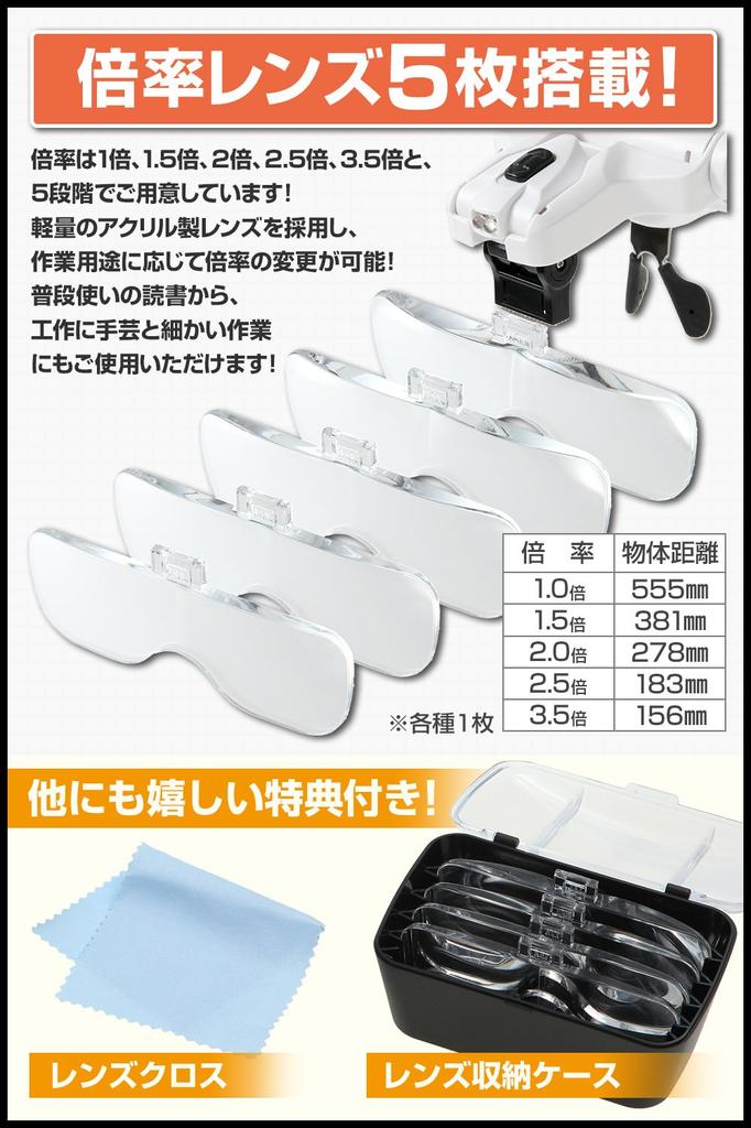 PhoenixLoupe Lightweight Eyeglass Magnifying Glass and with 5 LED Lens Maintenance and Headband [1x, 1.5x, 2x, 2.5x, 3.5x Magnification] Lenses,