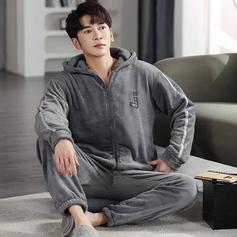 

Pajamas Men S Winter Coral Fleece Thickened Fleece Men S Autumn And Winter Flannel Men S Winter Can Be Worn Outside Loungewear L