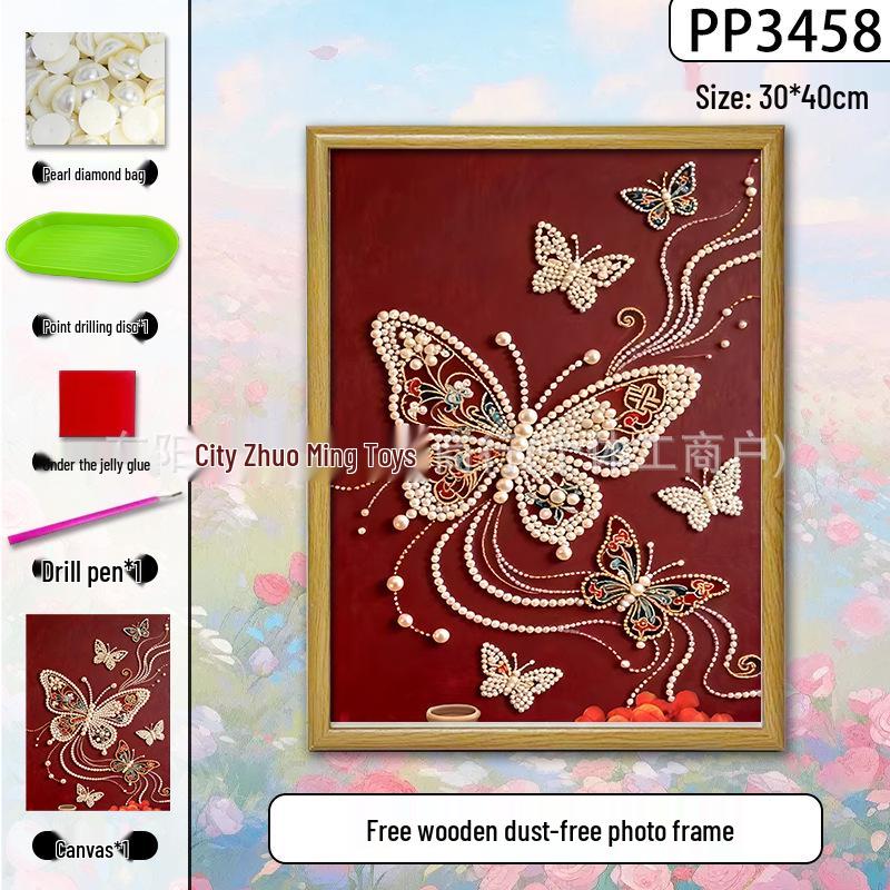 Handmade 3D Pearl Cross-Stitch Castle with Starry Sky Stickers and Indoor Decorative Frame