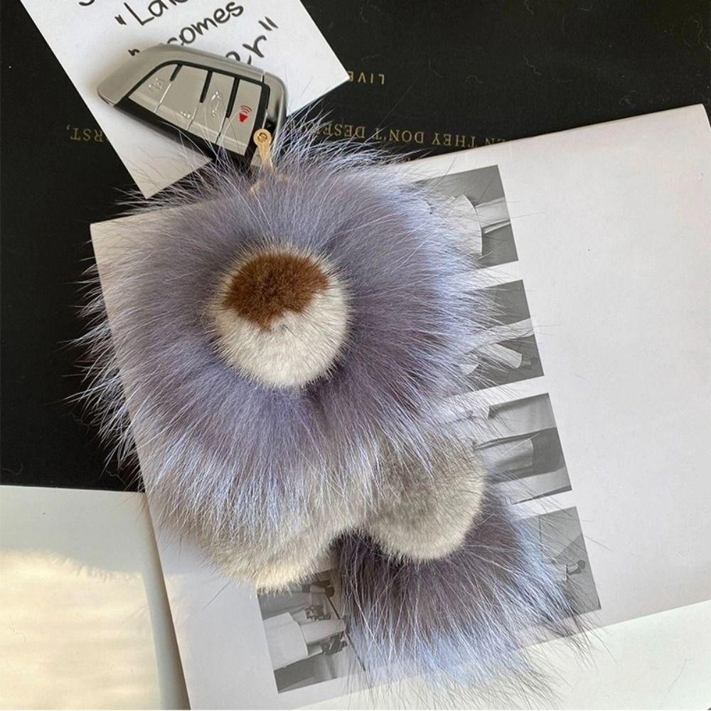 Mink Fur Lion Plush Pendant Long Mane Cute Animal Keychain Kawaii Plush Lion Keychain  Children