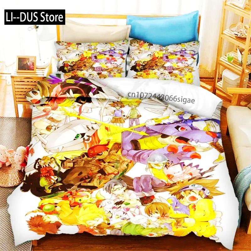Comforter Anime Digimon Adventure Bedding Set Boys Girls Twin Queen Size Bed Boys Adult Fashion Home Textileextile