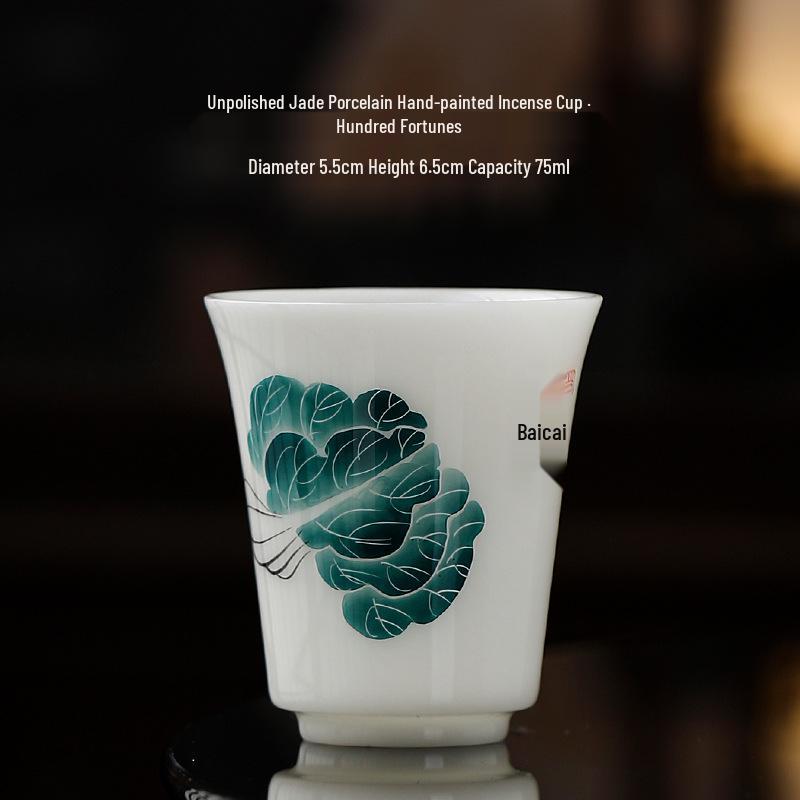 Hand-Painted Raw Jade Porcelain Tea Cup - Underglaze Blue and White Kung Fu Single Cup