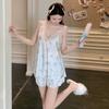 New Pajamas Women's Pure Desire Wind Suspender Shorts Loungewear Printed Pajamas Set Lace