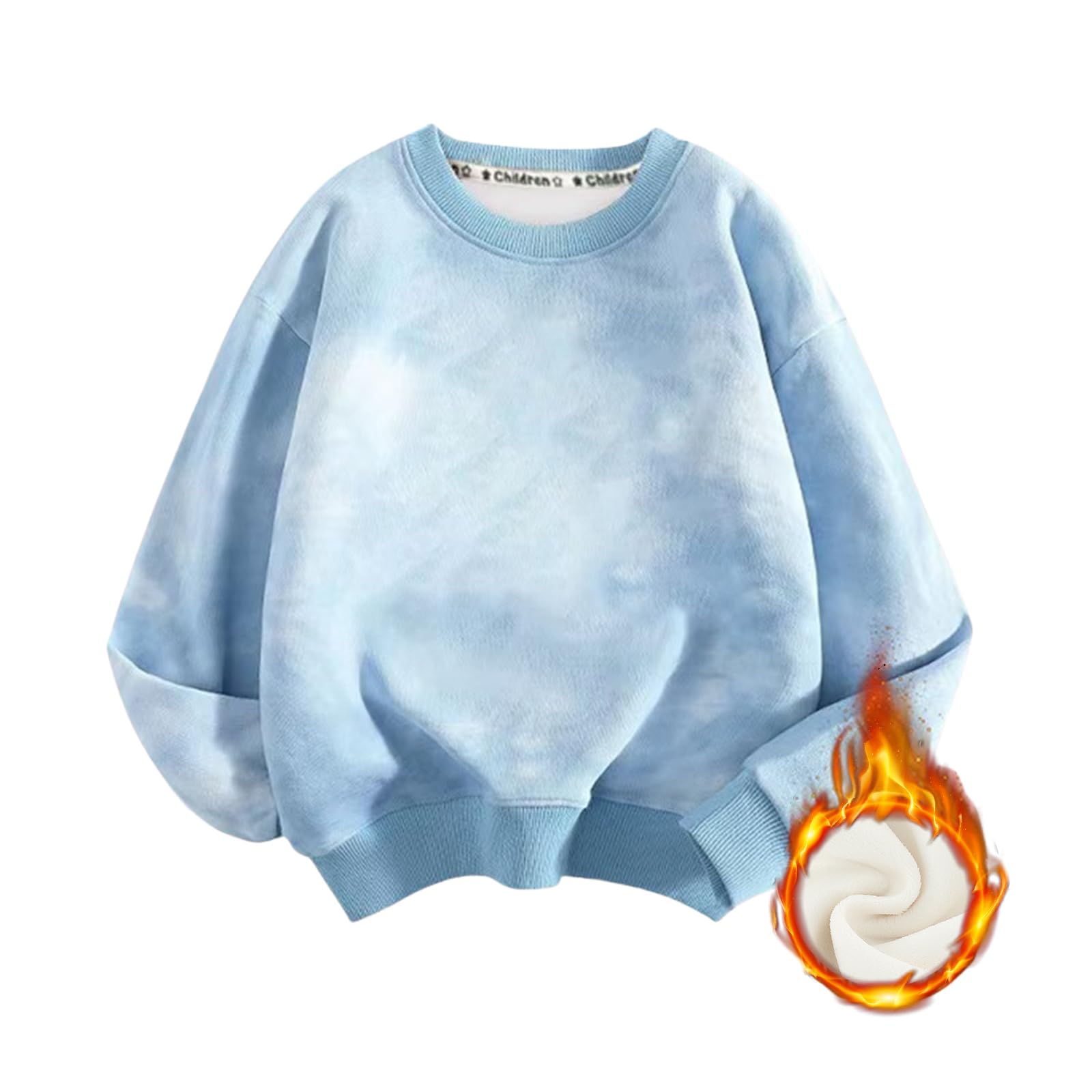 

HahaNice Long Sleeve for Girls and Round Stand Size 130 Kids Hoodie, T-Shirt Boys, Cotton, Fleece-Lined, Thick, Collar, Warm, Kasuri-Dyed, Stylish,