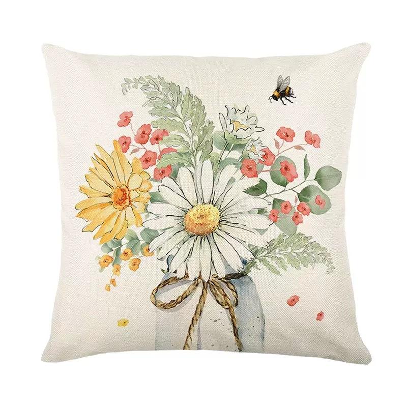 Spring Series Pillowcase Linen Printed Nordic Home Floral Cushion Pillowcase