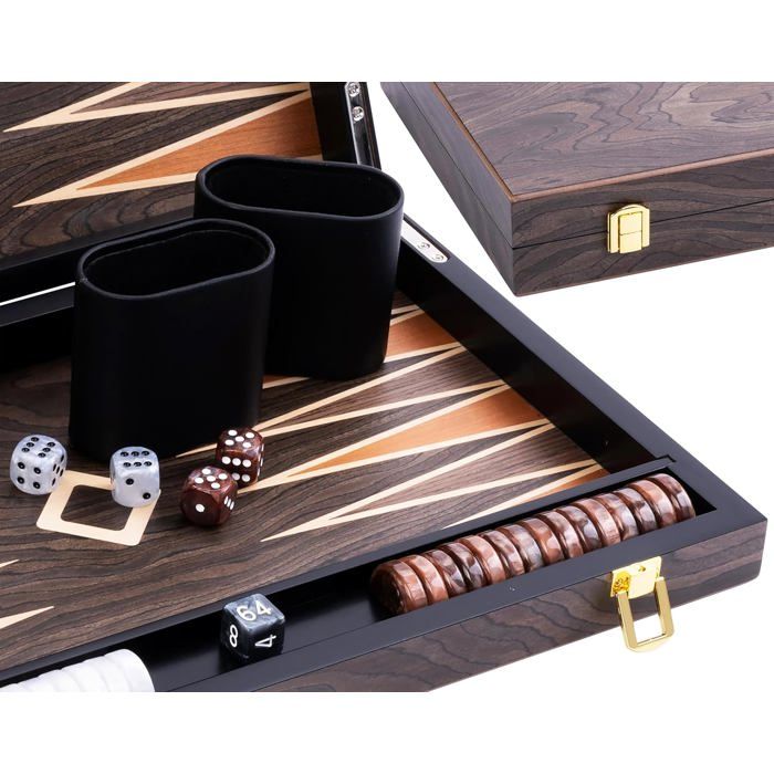 Engelhart- 250544 - Backgammon de luxe 15 pouces - Plaqué en bois d'ébène et vernis - brun