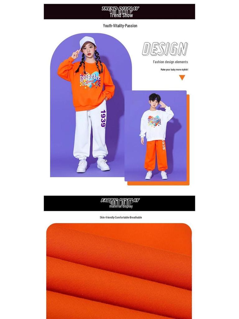 Buntes Herz-Orange Langarm-Sportfestkostüm für Kinder