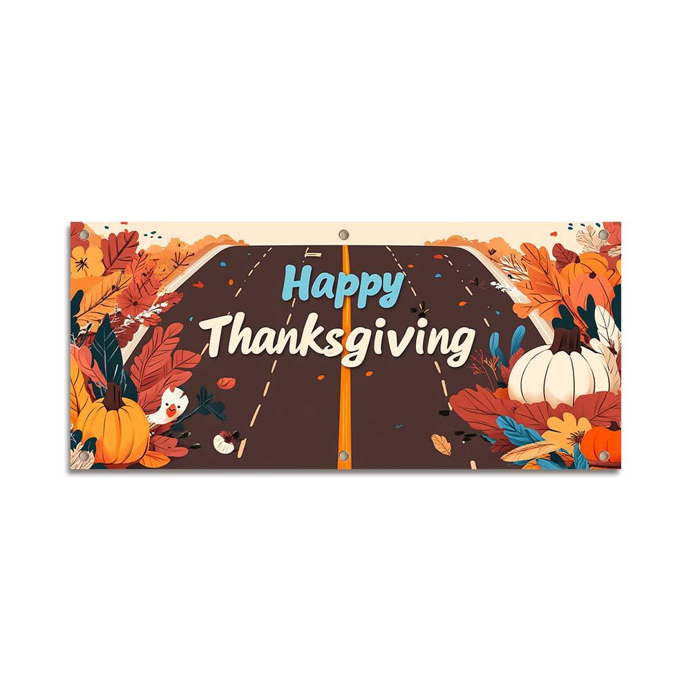 Autumn Harvest Thanksgiving Pumpkin Maple Leaf Polyester Garage Banner